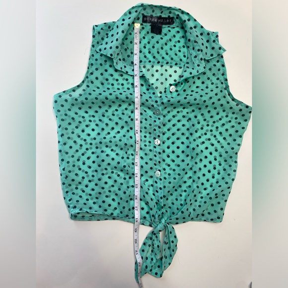 Derek Heart Womens teal and black dotted blouse with tie XS - Picture 4 of 5
